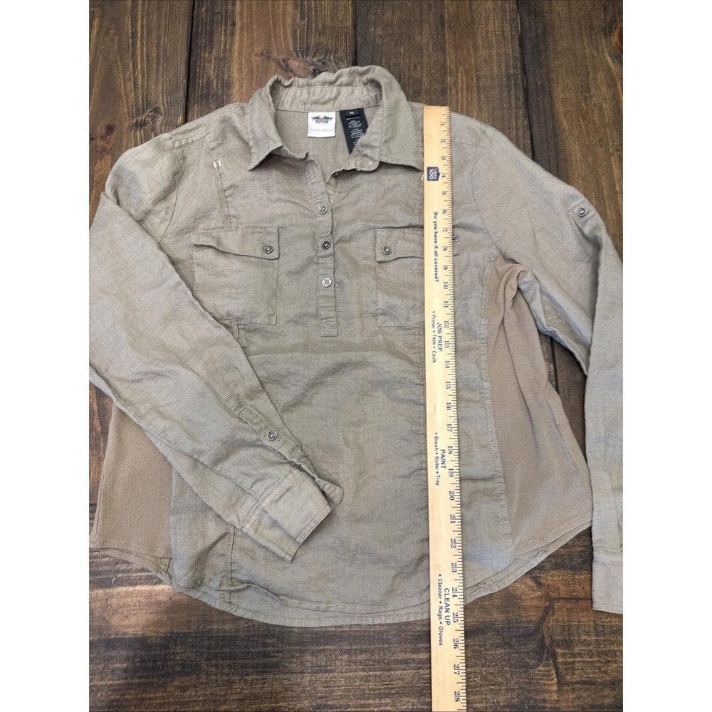 Women's XL Harley Davidson 1/2 Button Down Shirt Woven Sides Metal Buttons Logos - Picture 7 of 8